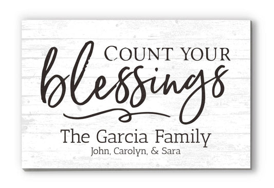 Family Name Sign Personalized Gift "Count your Blessings" - 16.5" x 10.5"