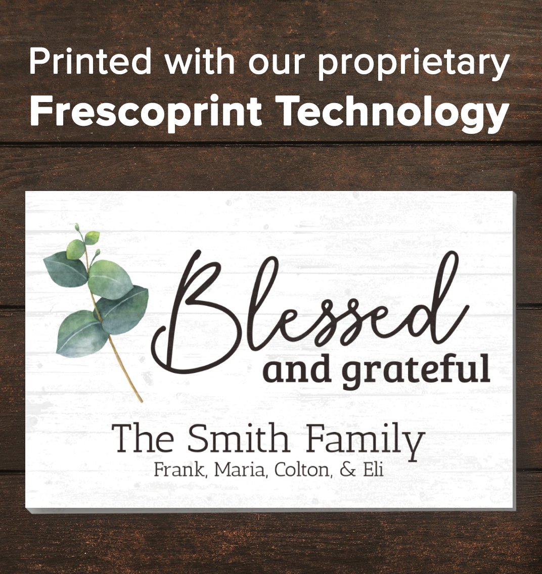 Family Name Sign Personalized Gift Farmhouse Decor "Blessed and Grateful" Wood Quote Wall Art - 16.5" x 10.5"