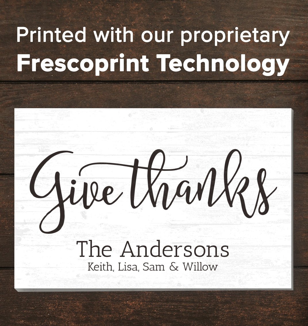 Family Name Sign Personalized Gift Farmhouse Decor "Give Thanks" Wood Quote Wall Art - 16.5" x 10.5"