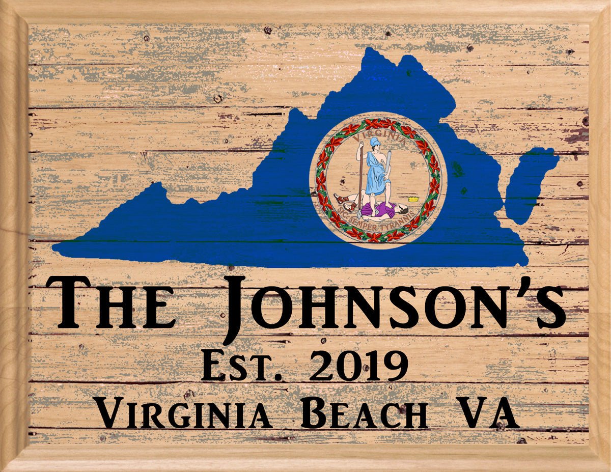 Family Name Sign Virginia Personalized Gift for Wedding or New Home