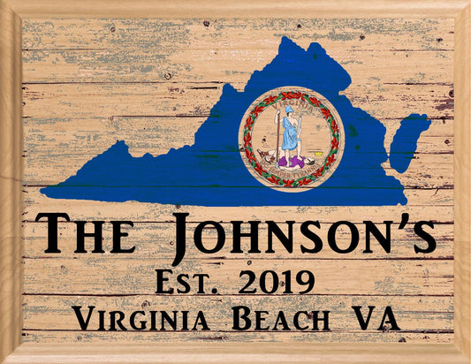 Family Name Sign Virginia Personalized Gift for Wedding or New Home