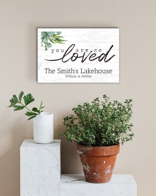 Family Sign Personalized Gift Farmhouse Decor "You Are So Loved" Wood Quote Wall Art - 16.5" x 10.5"