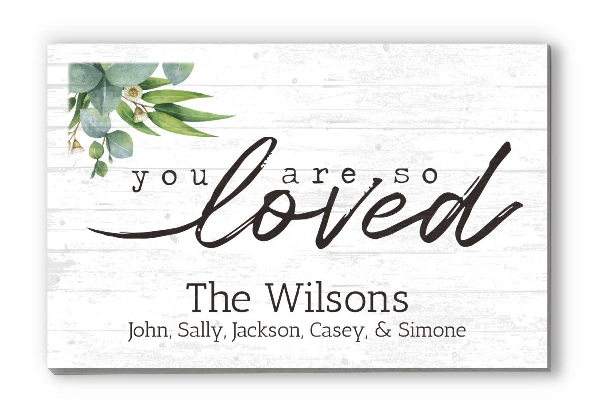 Family Sign Personalized Gift Farmhouse Decor "You Are So Loved" Wood Quote Wall Art - 16.5" x 10.5"