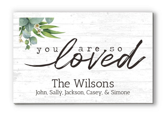Family Sign Personalized Gift Farmhouse Decor "You Are So Loved" Wood Quote Wall Art - 16.5" x 10.5"
