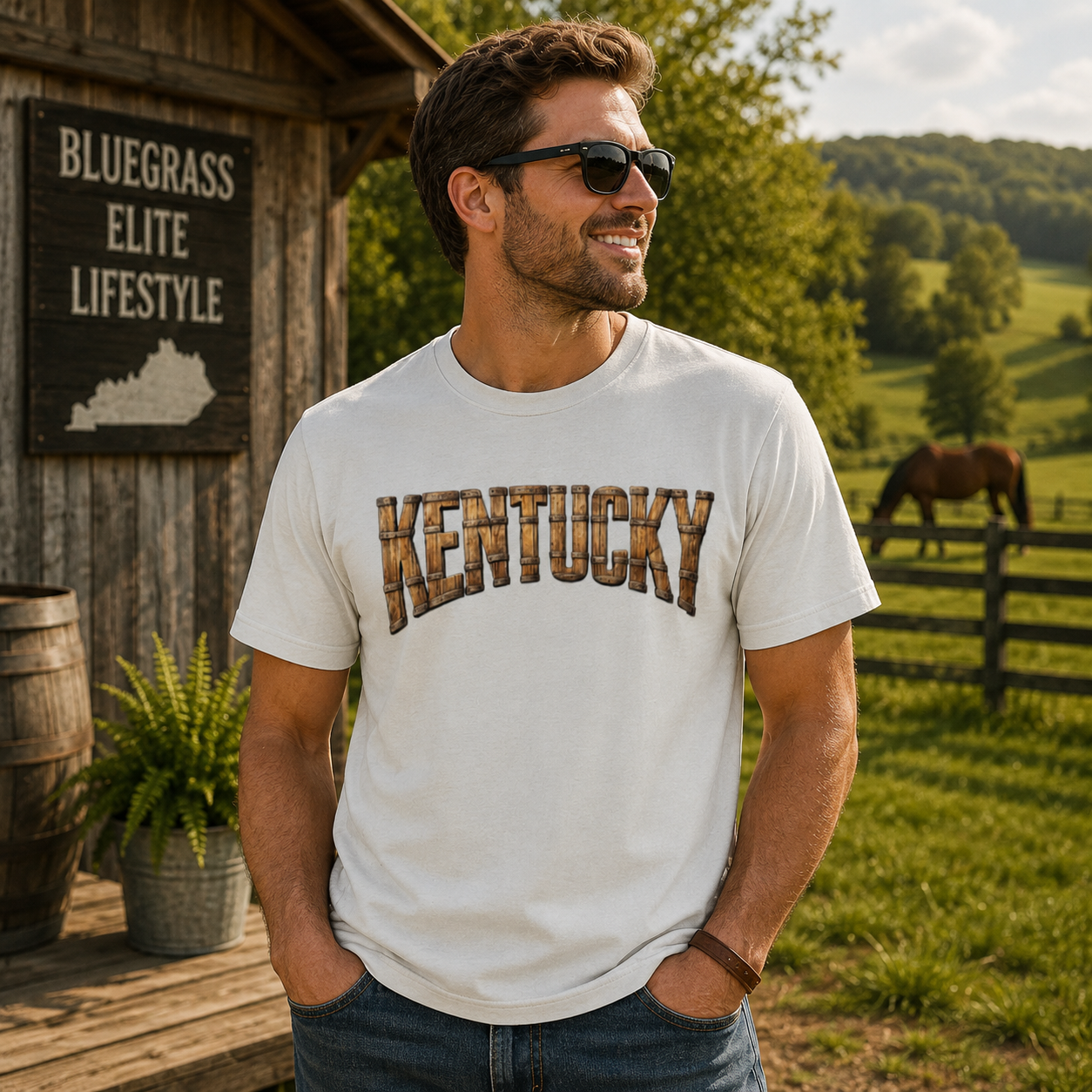 Kentucky Bourbon Shirt | Barrel Text Design | Classic