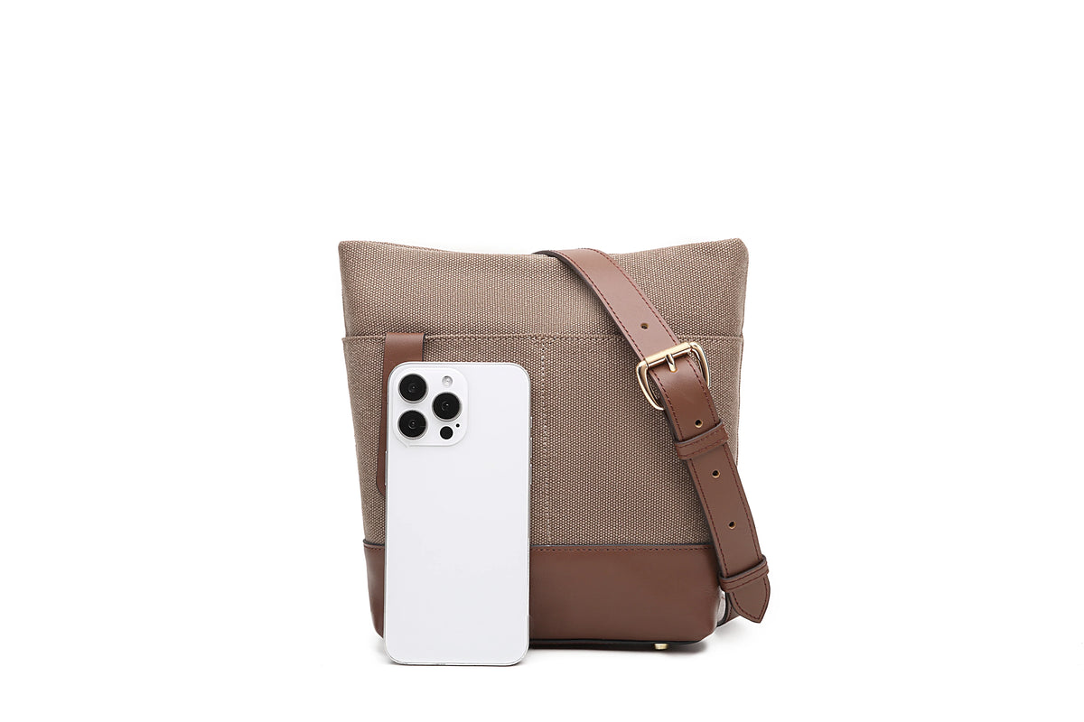 Betsy Bucket Bag | Chocolate Washed Canvas + Brown Leather