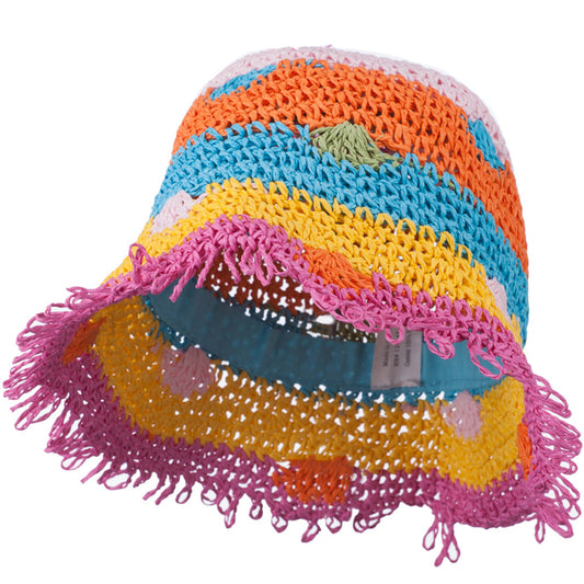 Girl's Toyo Bucket Shaped Hat with Fringe Edge and Polka-Dot Detail