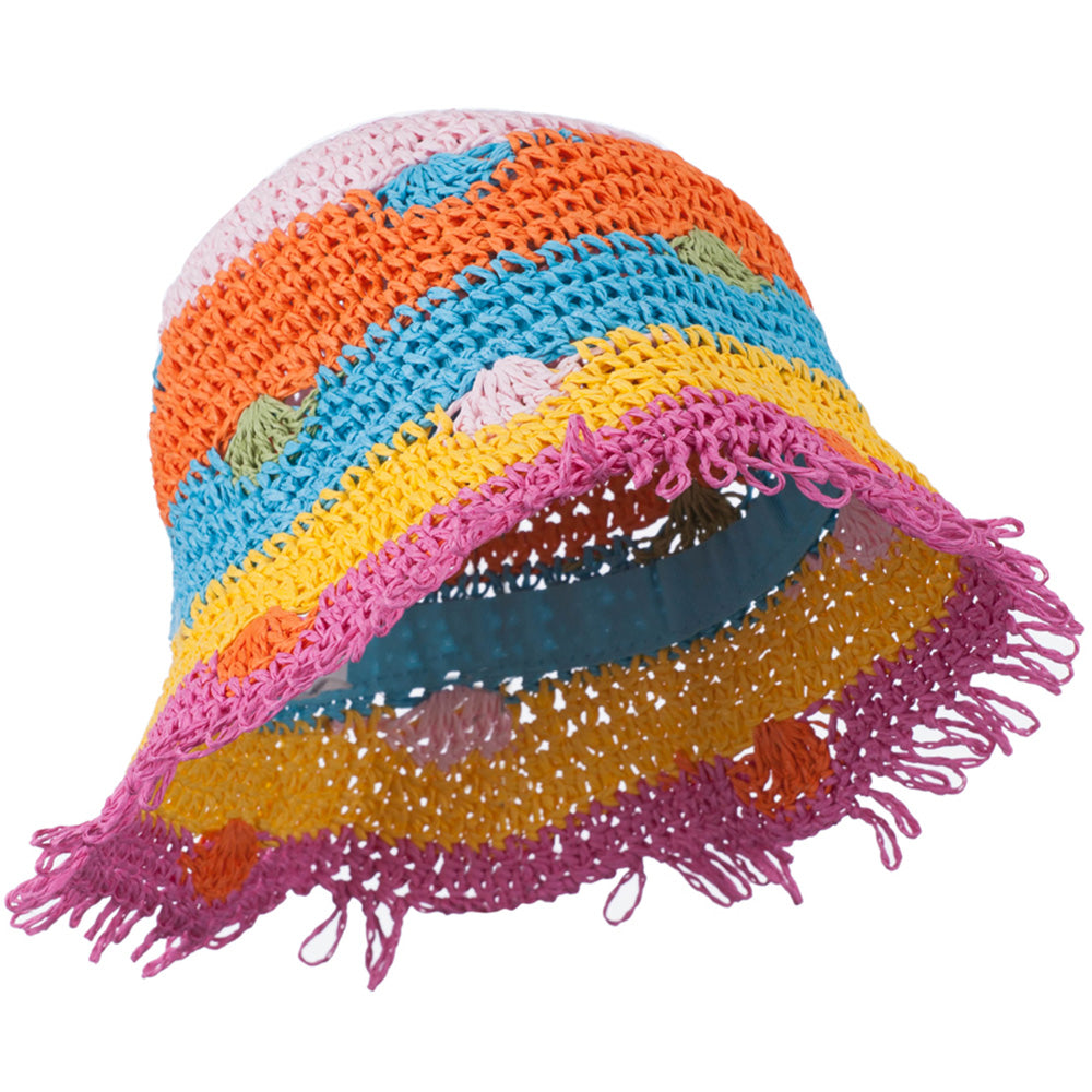 Girl's Toyo Bucket Shaped Hat with Fringe Edge and Polka-Dot Detail