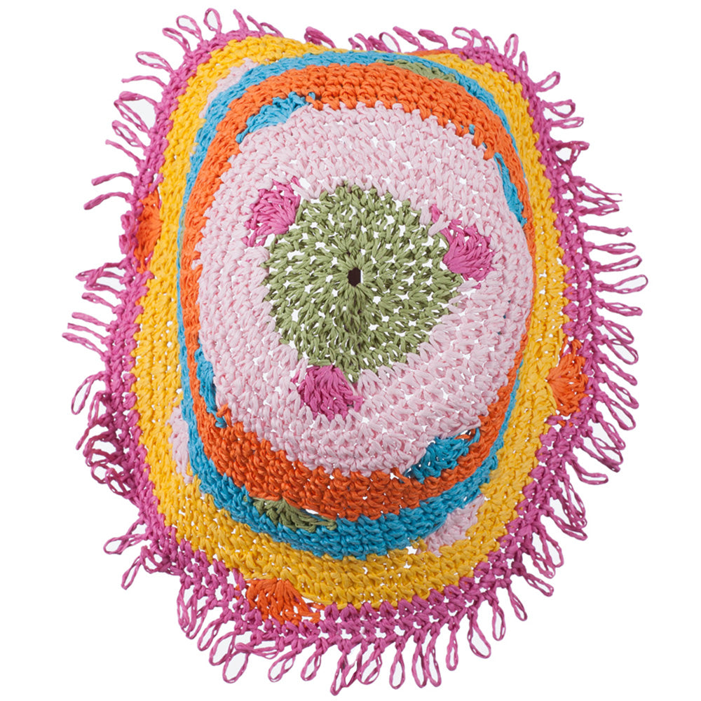 Girl's Toyo Bucket Shaped Hat with Fringe Edge and Polka-Dot Detail