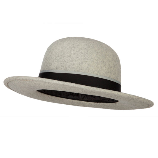 Women's Wool Felt Black and Grey Ribbon Trim Accented Bucket Hat