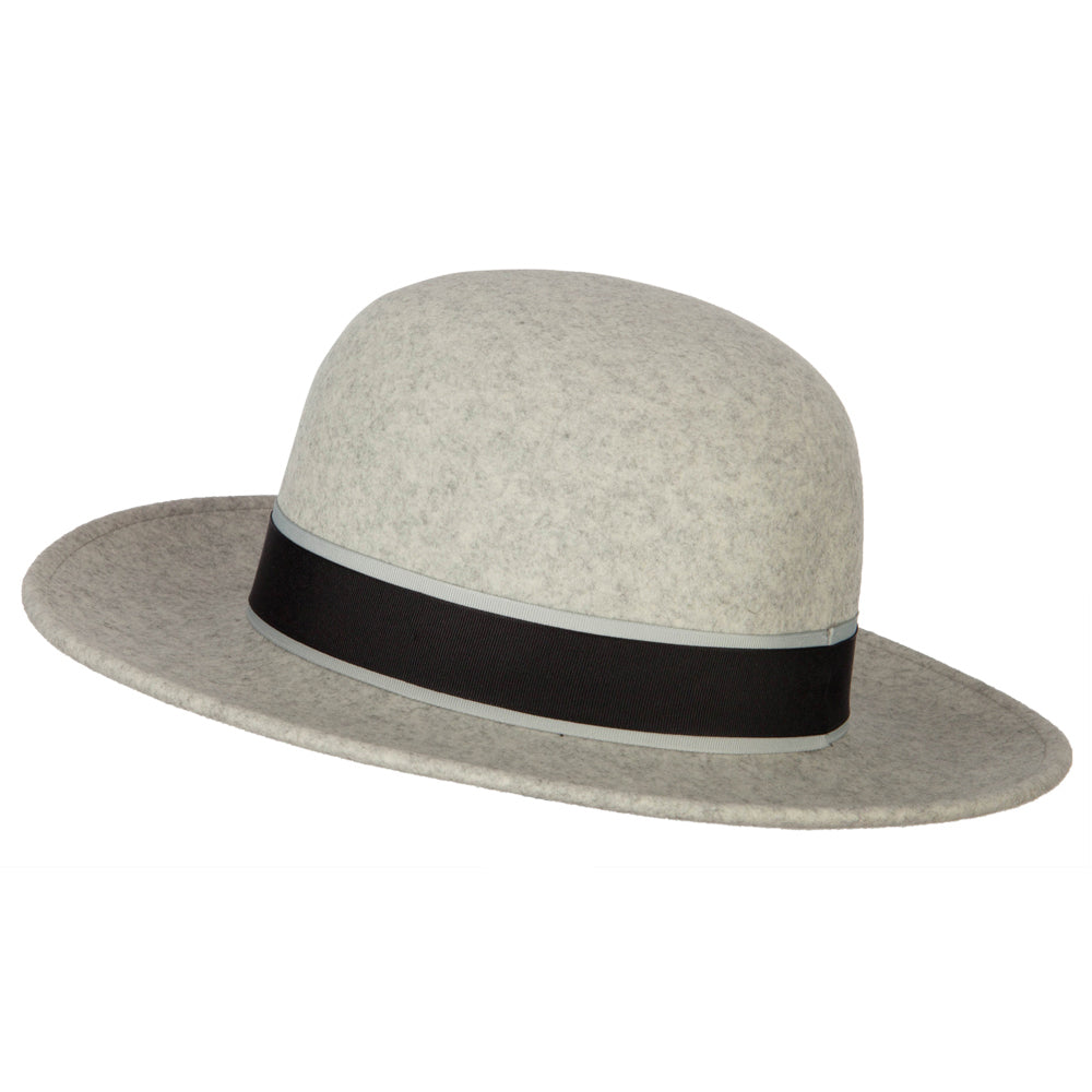 Women's Wool Felt Black and Grey Ribbon Trim Accented Bucket Hat