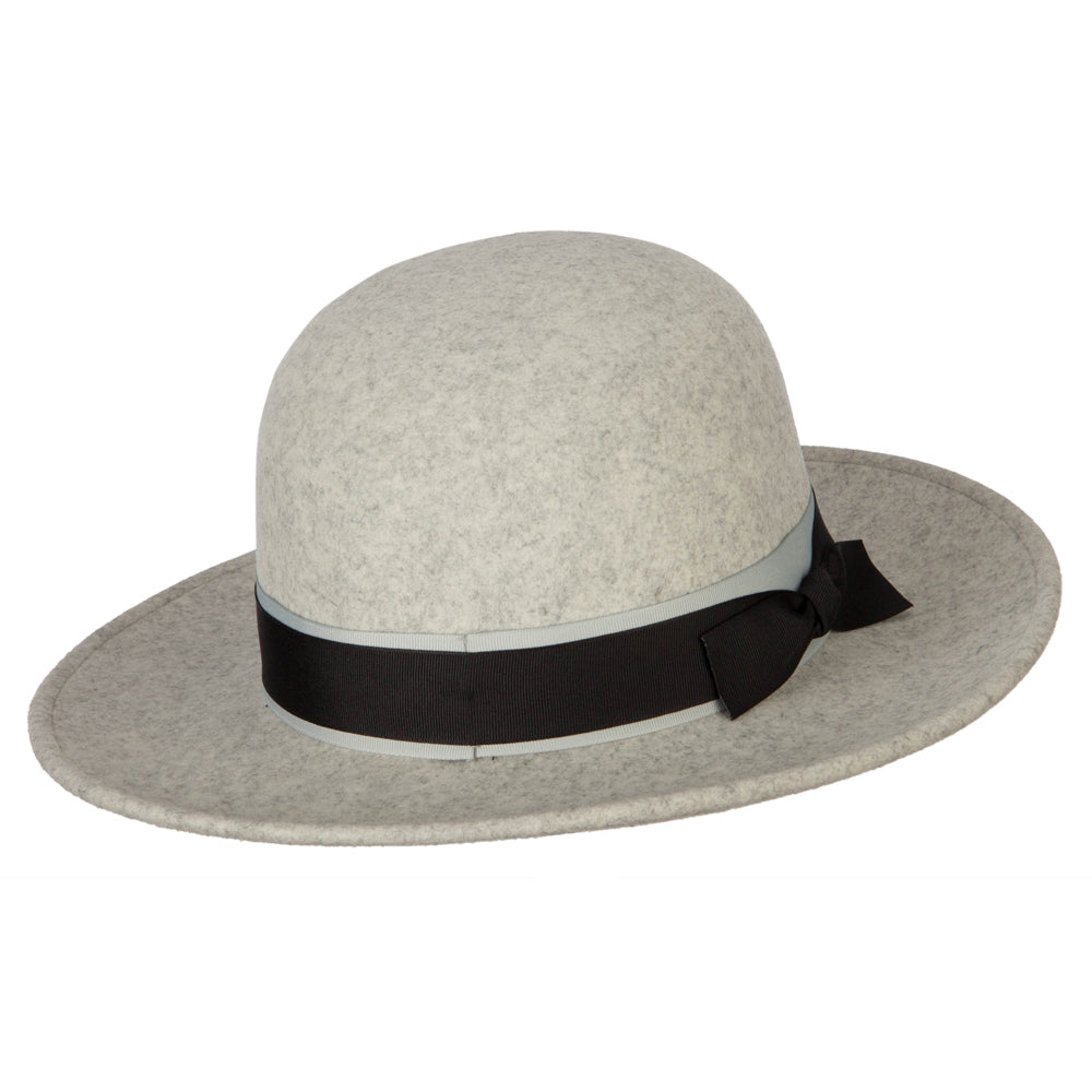 Women's Wool Felt Black and Grey Ribbon Trim Accented Bucket Hat