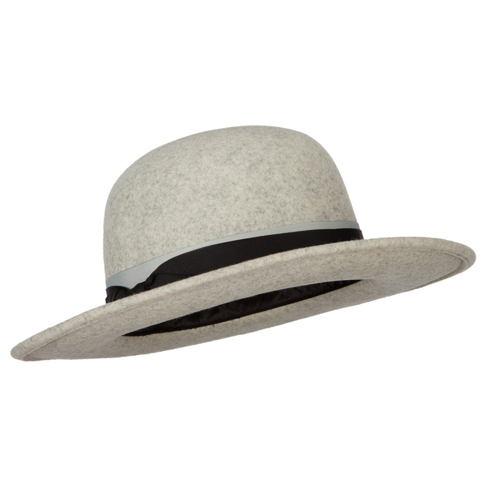 Women's Wool Felt Black and Grey Ribbon Trim Accented Bucket Hat