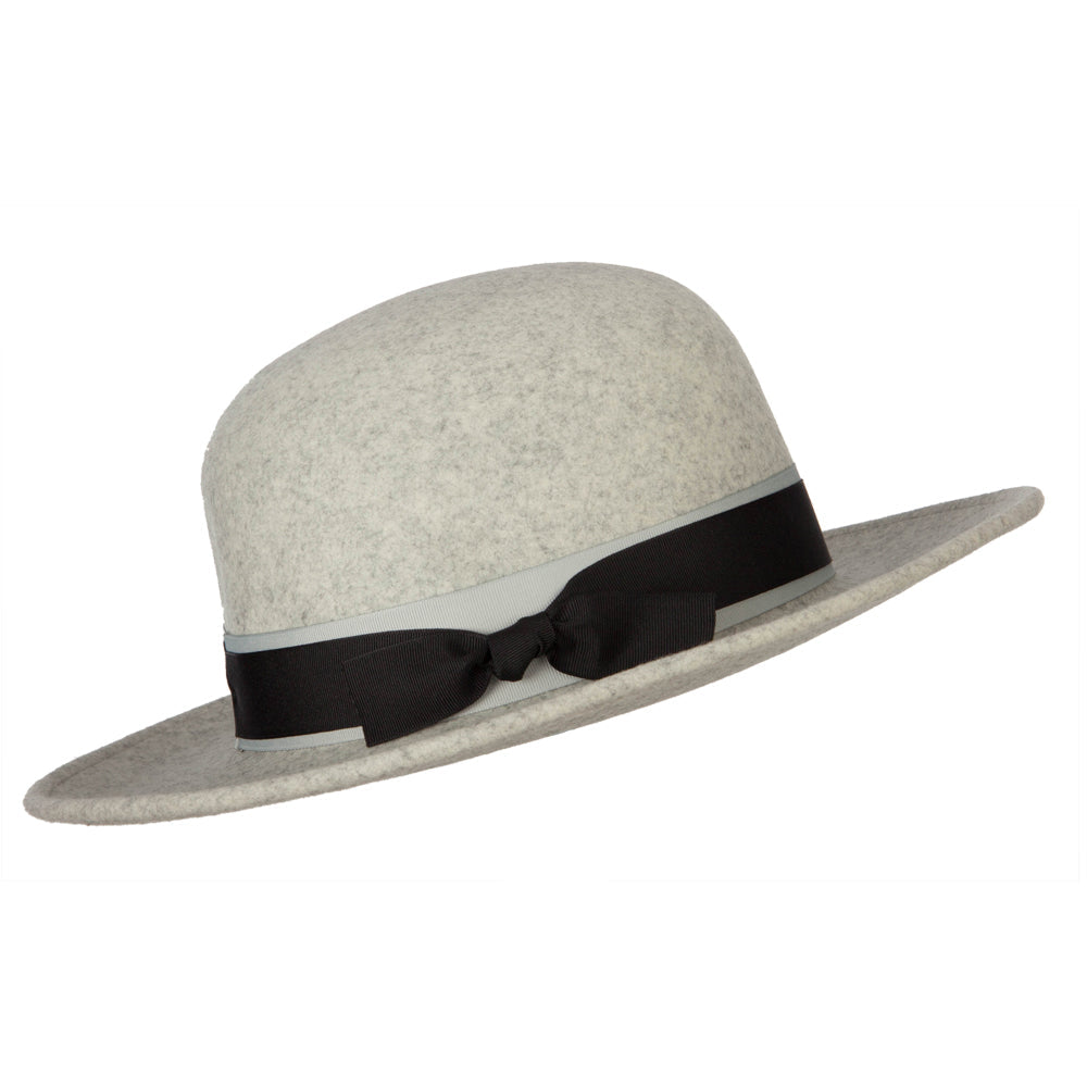Women's Wool Felt Black and Grey Ribbon Trim Accented Bucket Hat