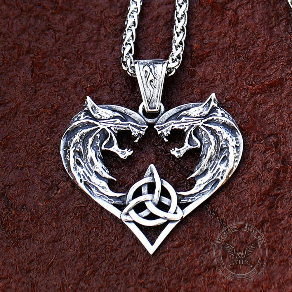 Heart-shaped Fenrir Wolf Stainless Steel Viking Pendant
