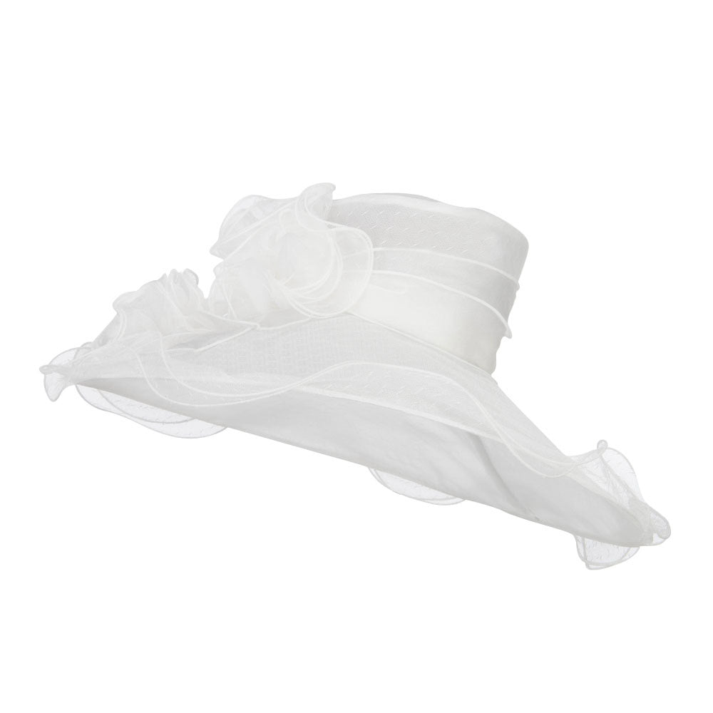 Floral Organza Hat with Ruffle Brim