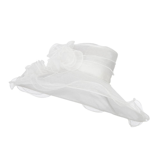 Floral Organza Hat with Ruffle Brim