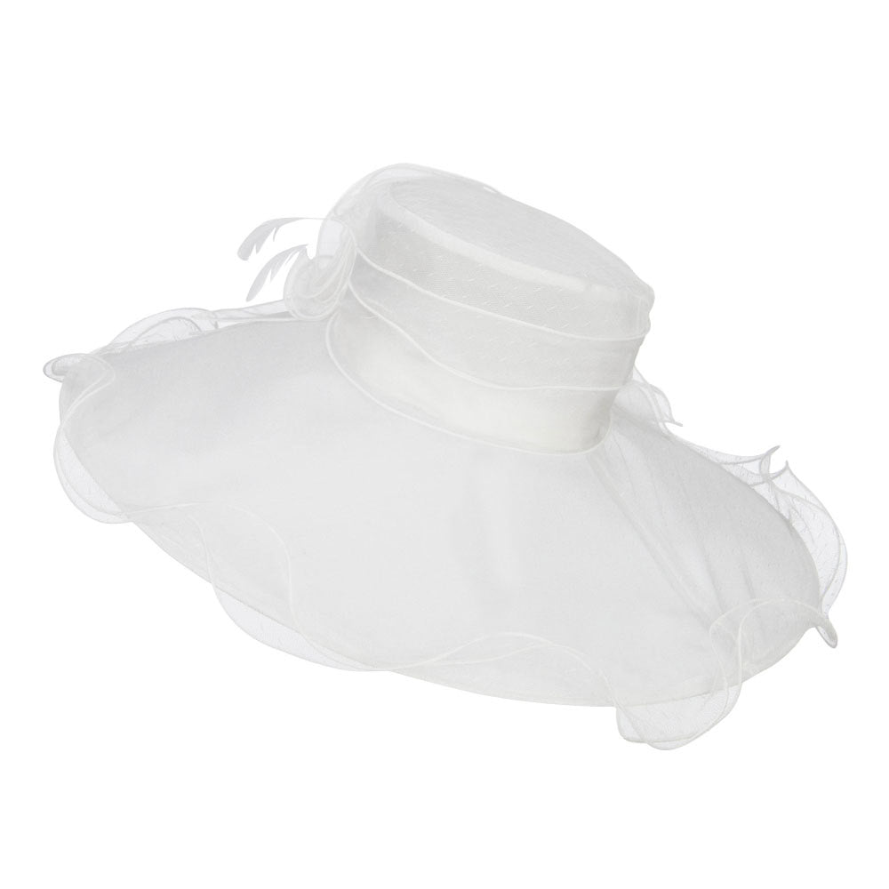 Floral Organza Hat with Ruffle Brim