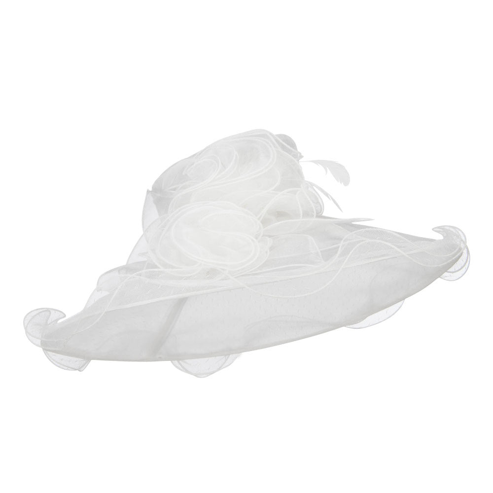 Floral Organza Hat with Ruffle Brim