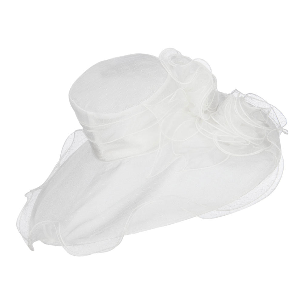 Floral Organza Hat with Ruffle Brim
