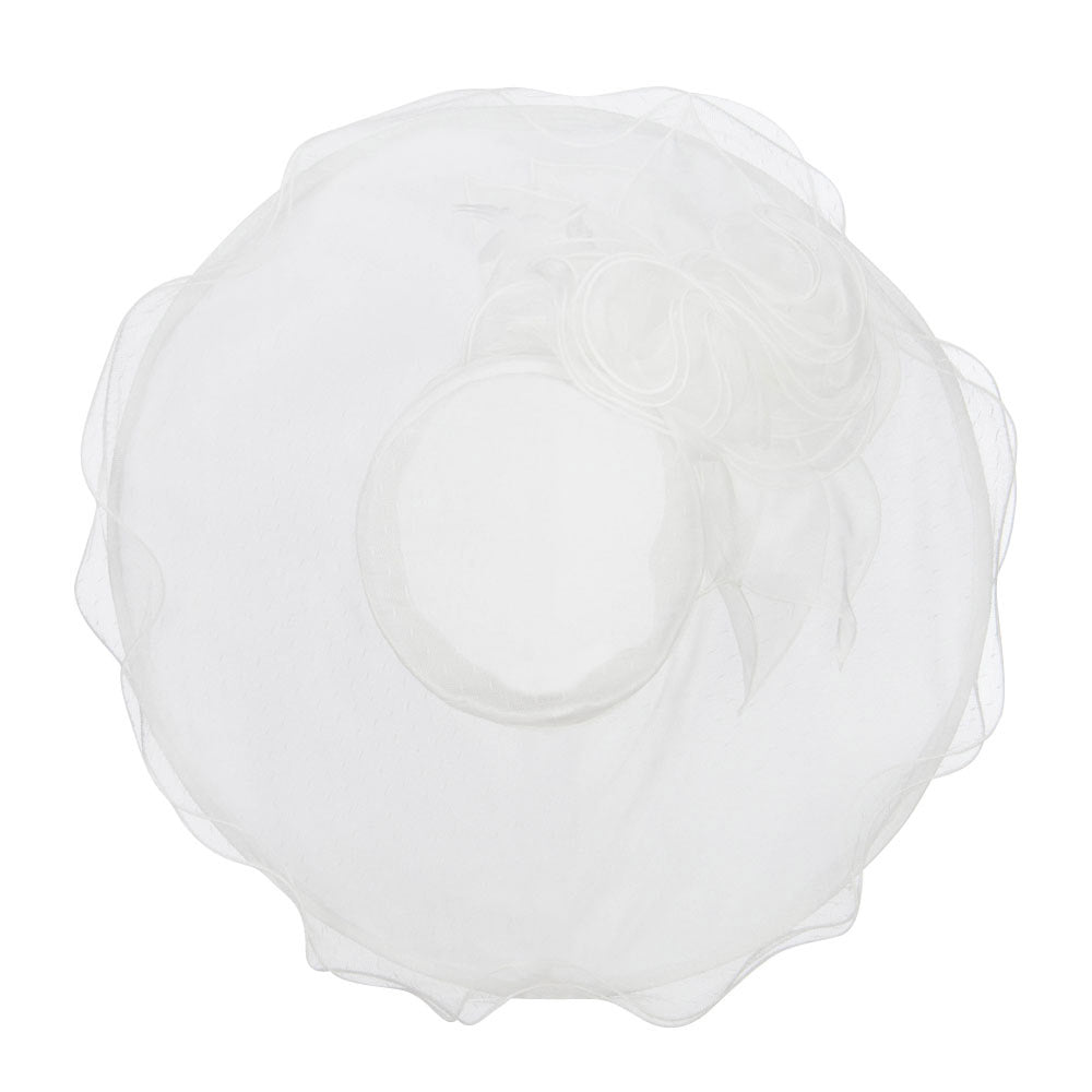 Floral Organza Hat with Ruffle Brim