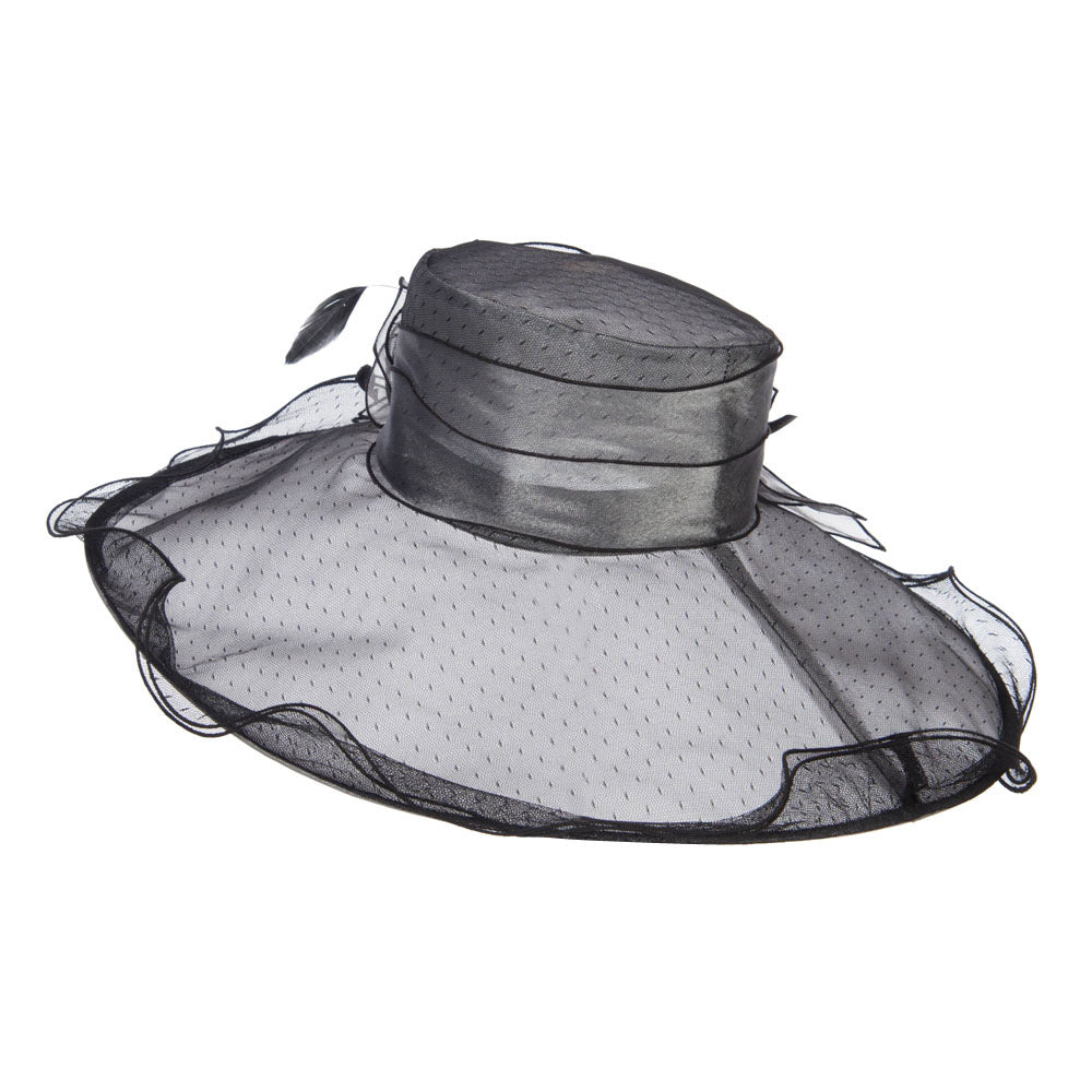 Floral Organza Hat with Ruffle Brim