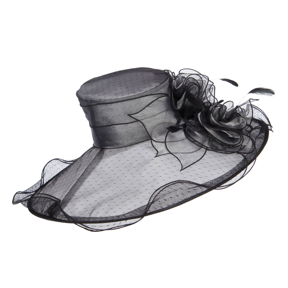 Floral Organza Hat with Ruffle Brim