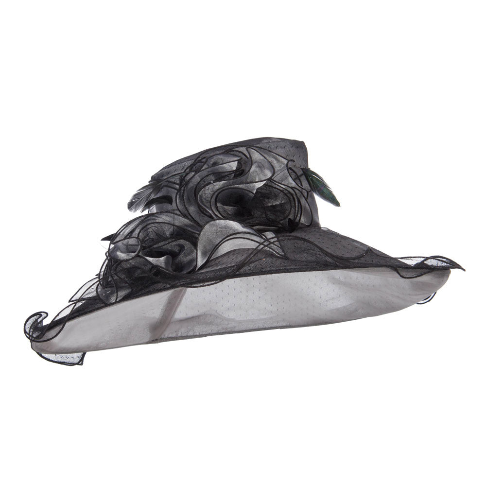 Floral Organza Hat with Ruffle Brim