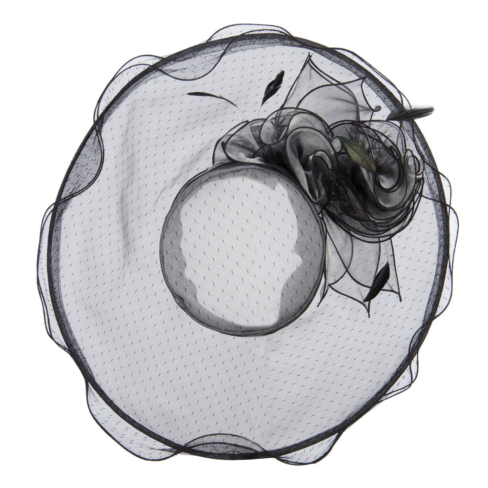 Floral Organza Hat with Ruffle Brim