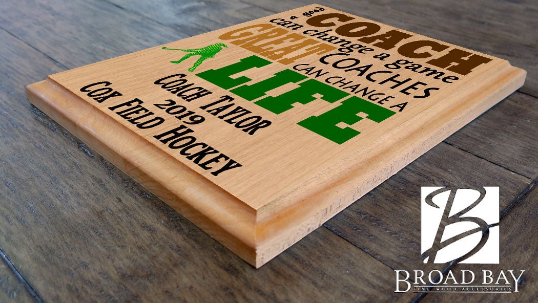 Custom Field Hockey Coach Gift – Personalized Wood Plaque with Name & Year – “Great Coaches Change Lives” – Solid Wood – USA Made – 11x8.5