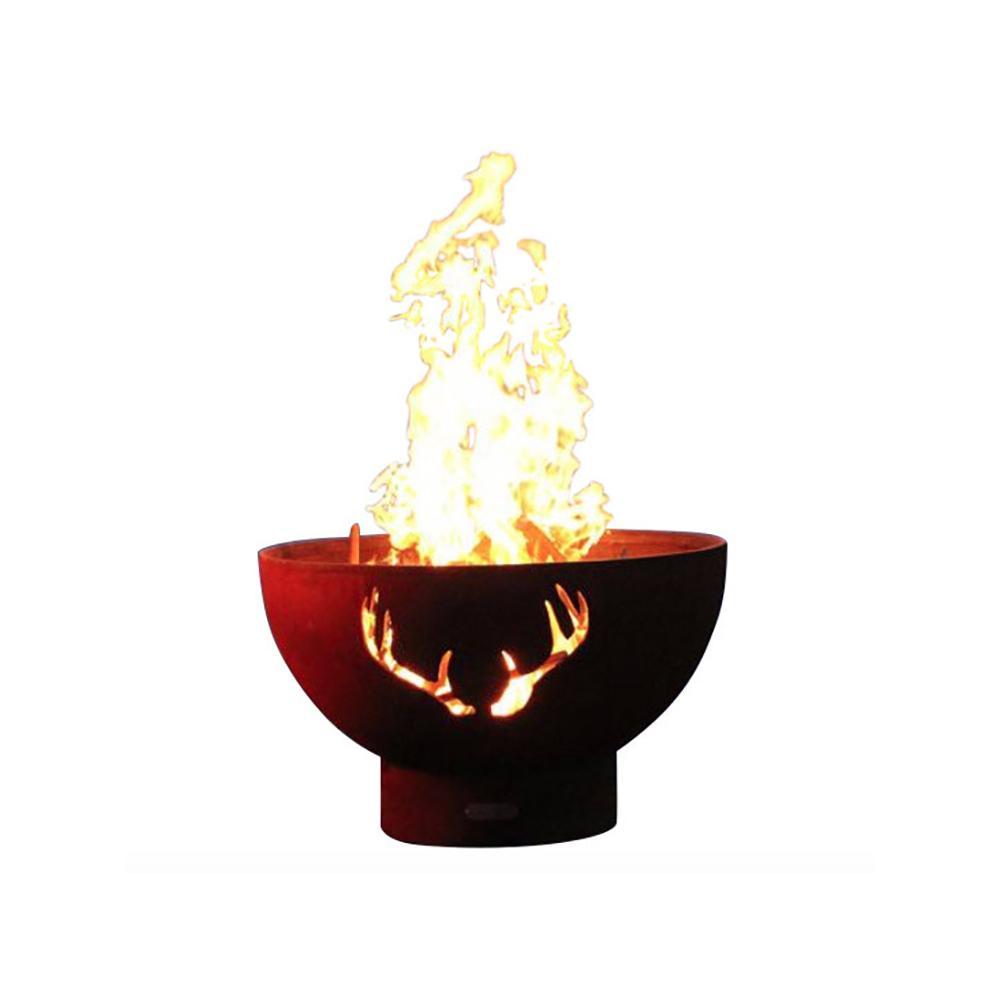 Fire Pit Art Antlers 36-Inch Handcrafted Carbon Steel Gas Fire Pit
