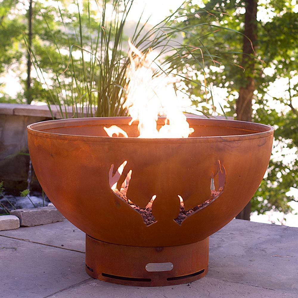 Fire Pit Art Antlers 36-Inch Handcrafted Carbon Steel Gas Fire Pit