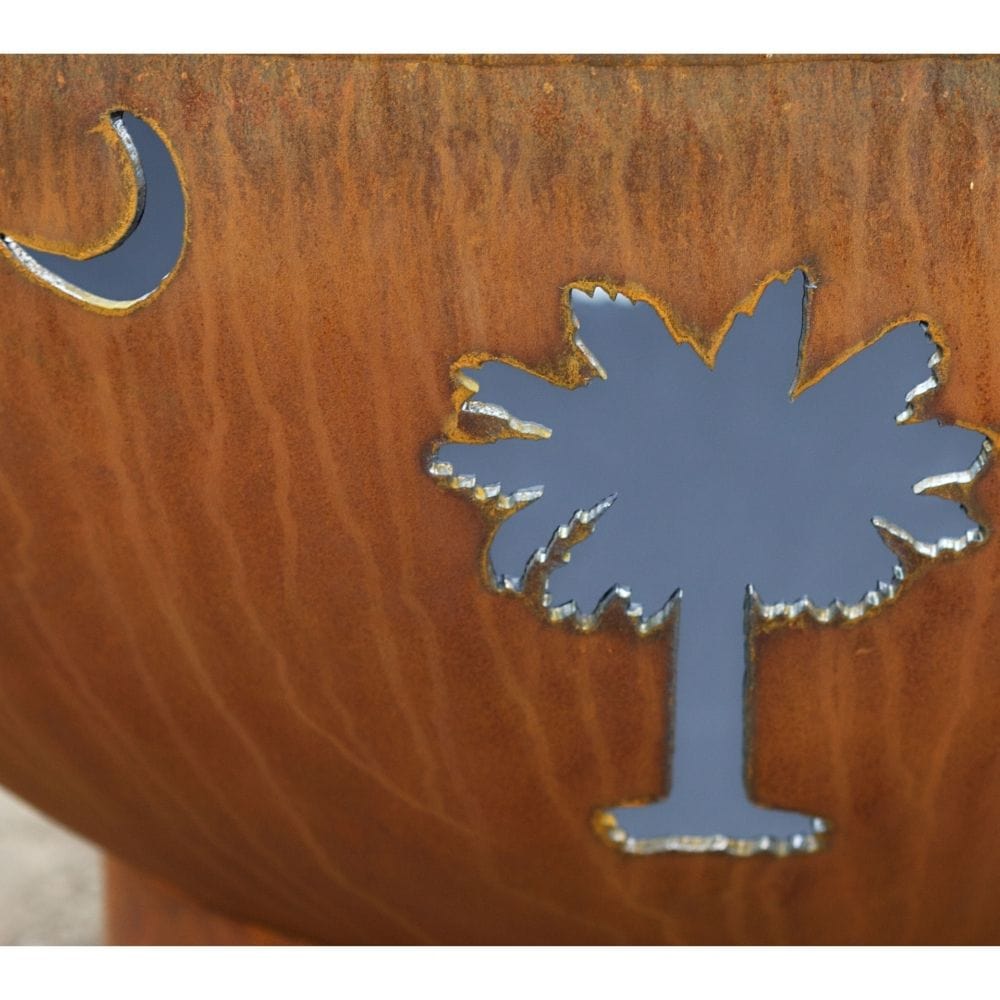 Fire Pit Art Tropical Moon 36-Inch Handcrafted Carbon Steel Gas Fire Pit