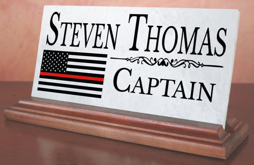 Firefighter Nameplate Gift - Thin Red Line Flag Custom Desk Name Plate - Graduation or Promotion Gift