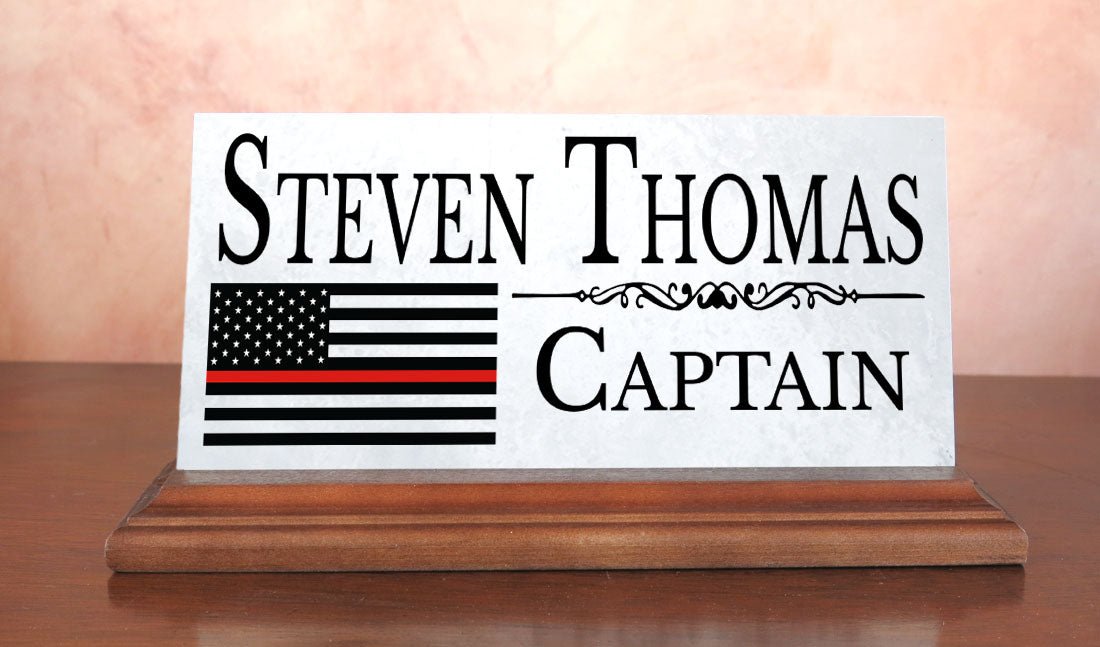 Firefighter Nameplate Gift - Thin Red Line Flag Custom Desk Name Plate - Graduation or Promotion Gift