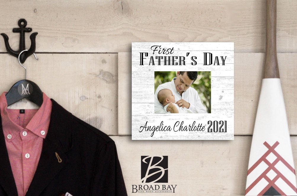 First Father's Day Gift Picture Frame Printed Photo on Wood - New Dad Gift Frame
