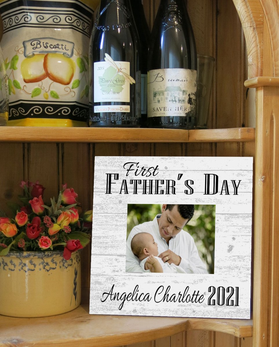 First Father's Day Gift Picture Frame Printed Photo on Wood - New Dad Gift Frame
