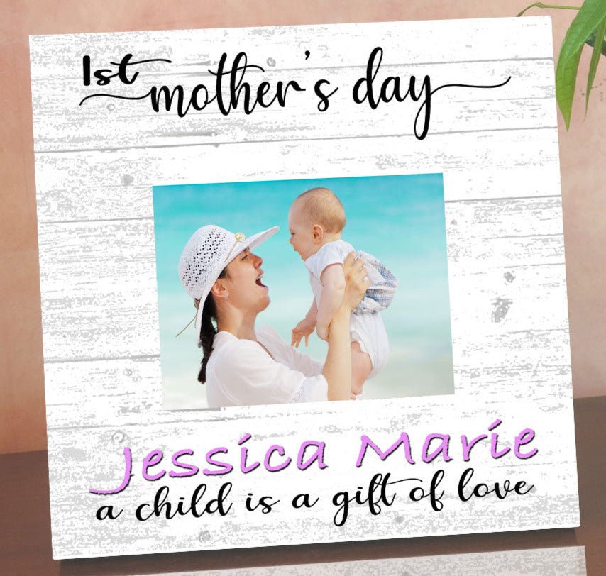First Mother's Day Photo Frame with Printed Picture On Solid Wood
