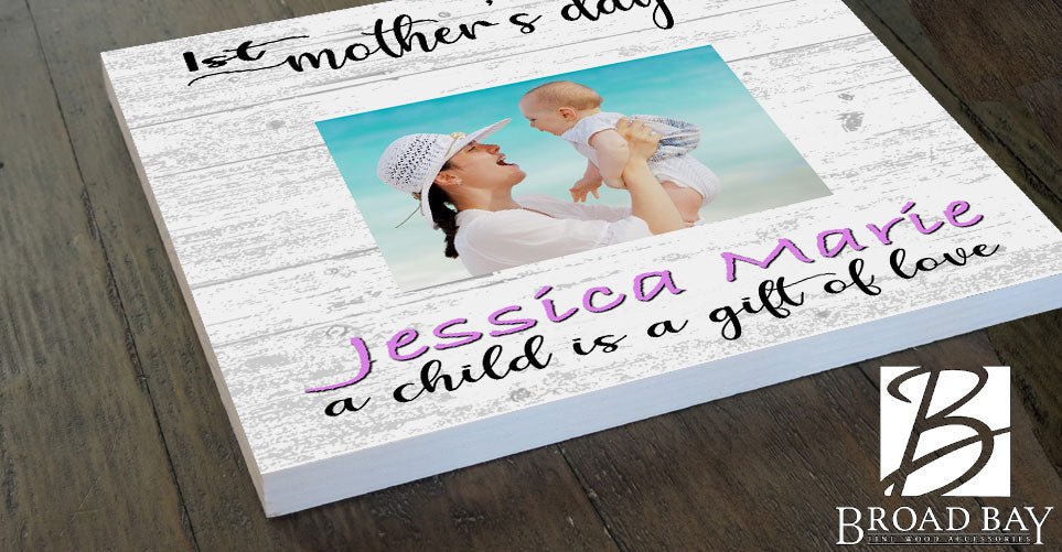 First Mother's Day Photo Frame with Printed Picture On Solid Wood