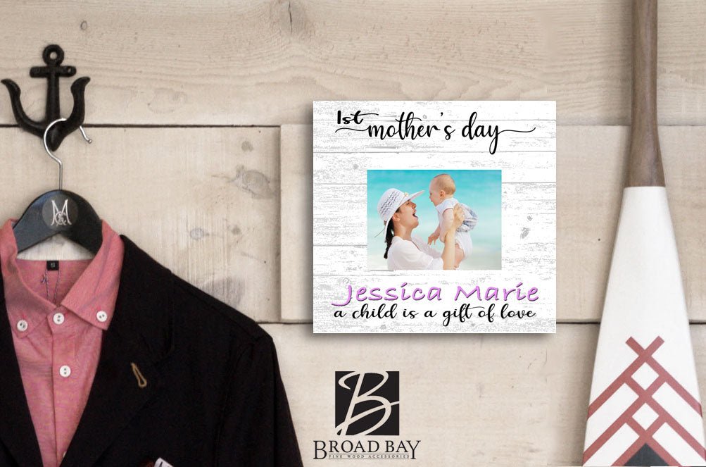 First Mother's Day Photo Frame with Printed Picture On Solid Wood