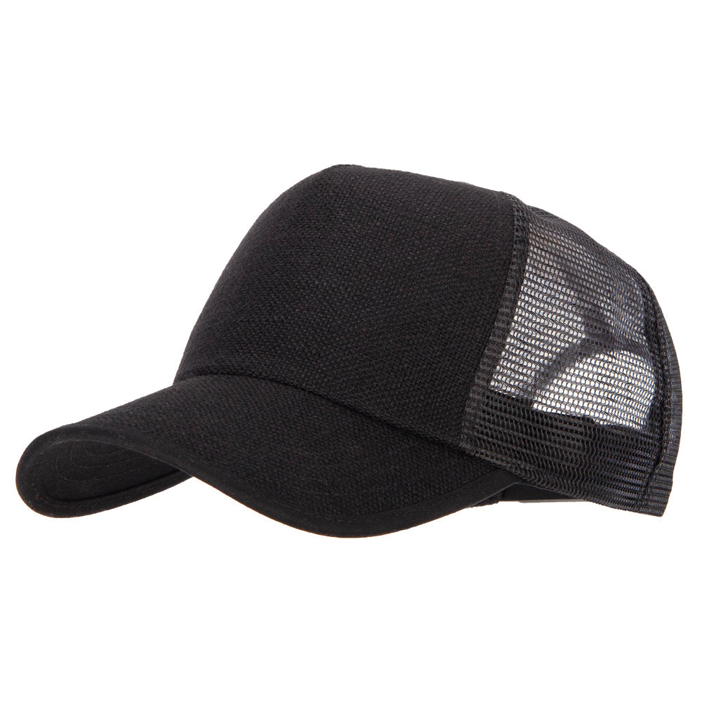 5 Panel Faux Jute High Profile Straw Trucker Cap