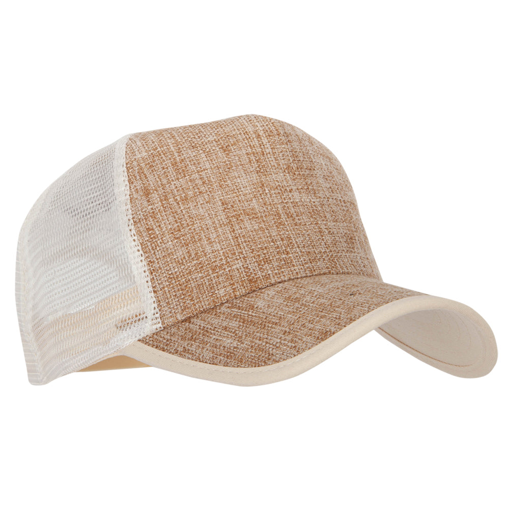 5 Panel Faux Jute High Profile Straw Trucker Cap