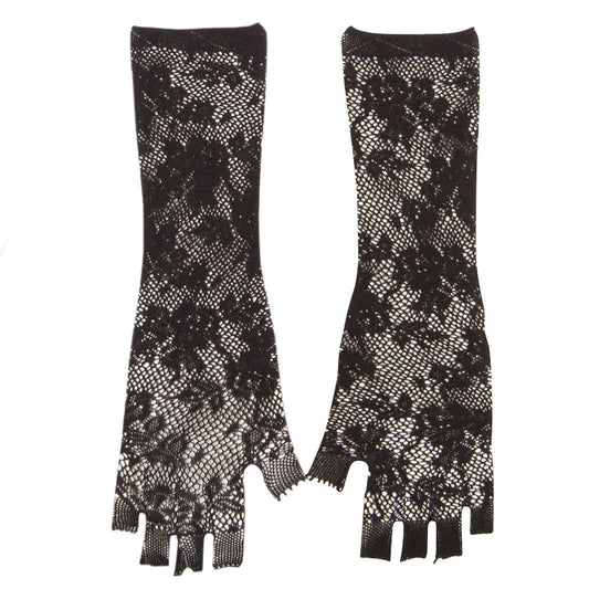 Ladies Open Weave Summer Fingerless Long Glove