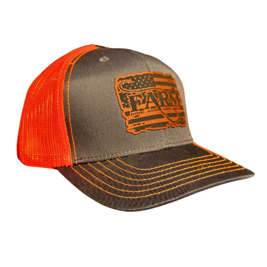 Flag Leather Patch Hat - Charcoal Grey/Safety Orange