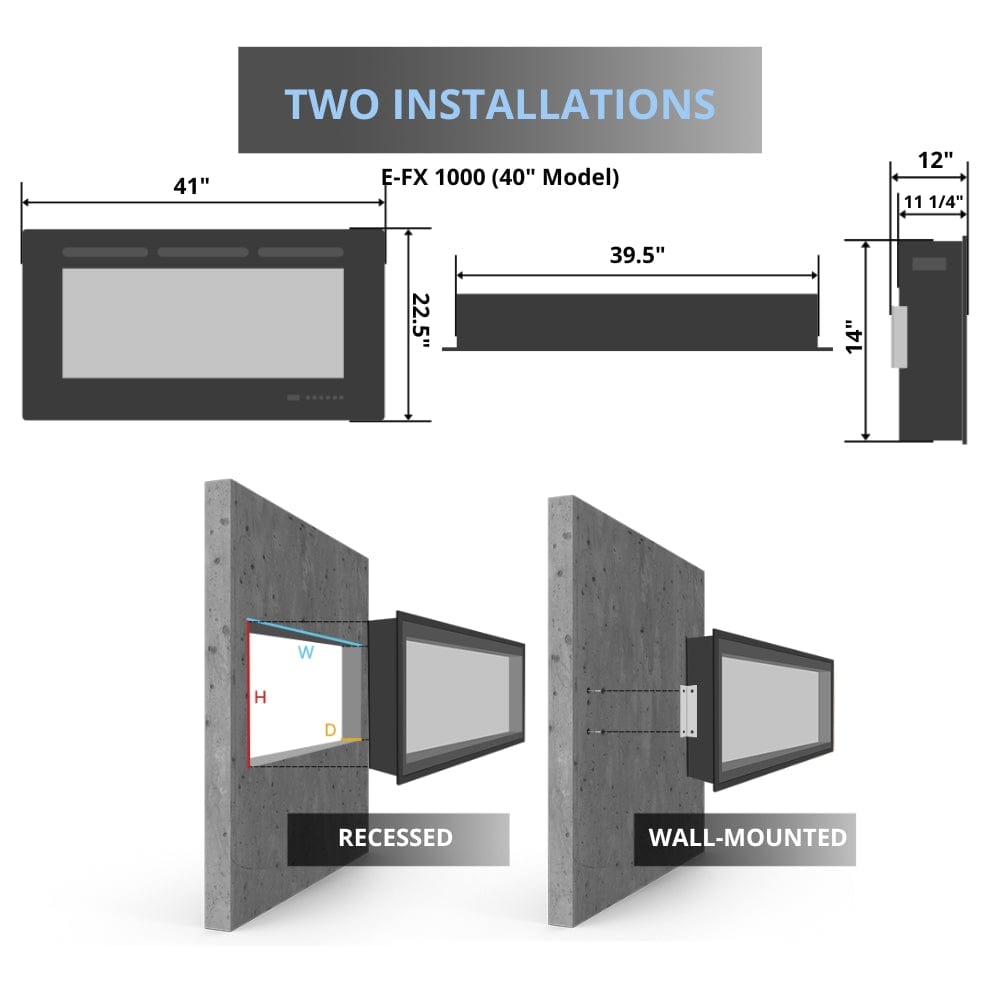 Flamerite E-FX 3-Sided Built-In/Wall-Mounted Smart Electric Fireplace