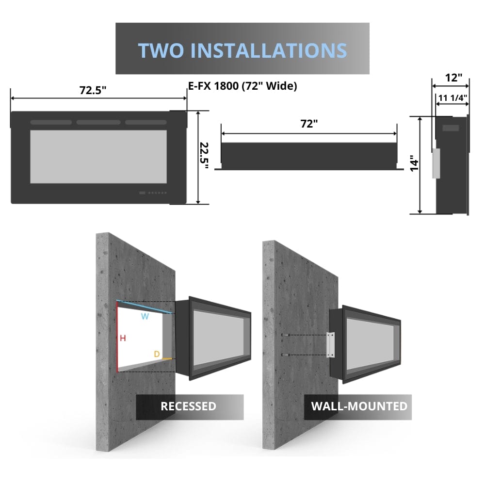 Flamerite E-FX 3-Sided Built-In/Wall-Mounted Smart Electric Fireplace