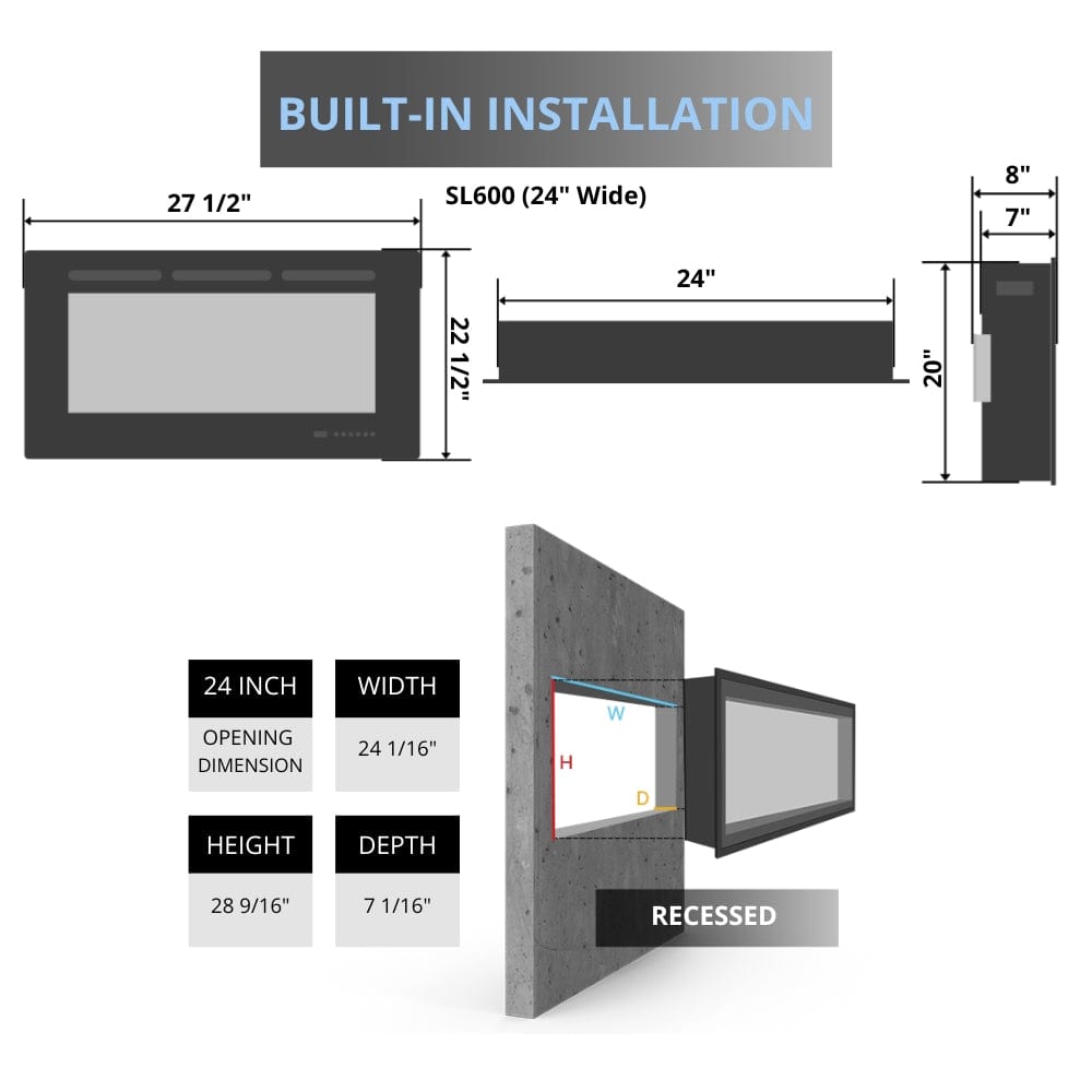 Flamerite E-FX Slim Line Built-In Smart Electric Fireplace