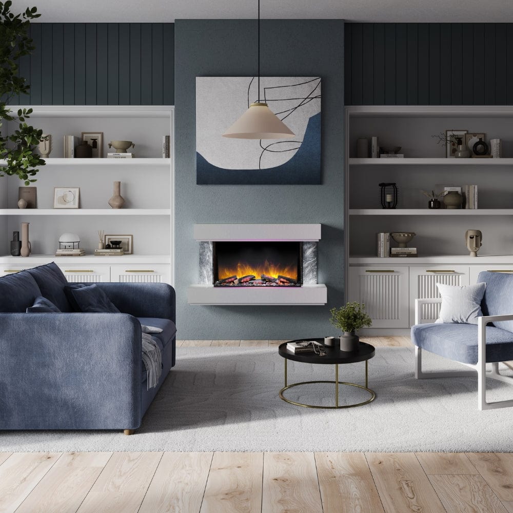 Flamerite Milan Suite 47-Inch Wall-Mounted Electric Fireplace with Floating Mantel (FLR-FP-SUITE-MILAN1200-GREY)