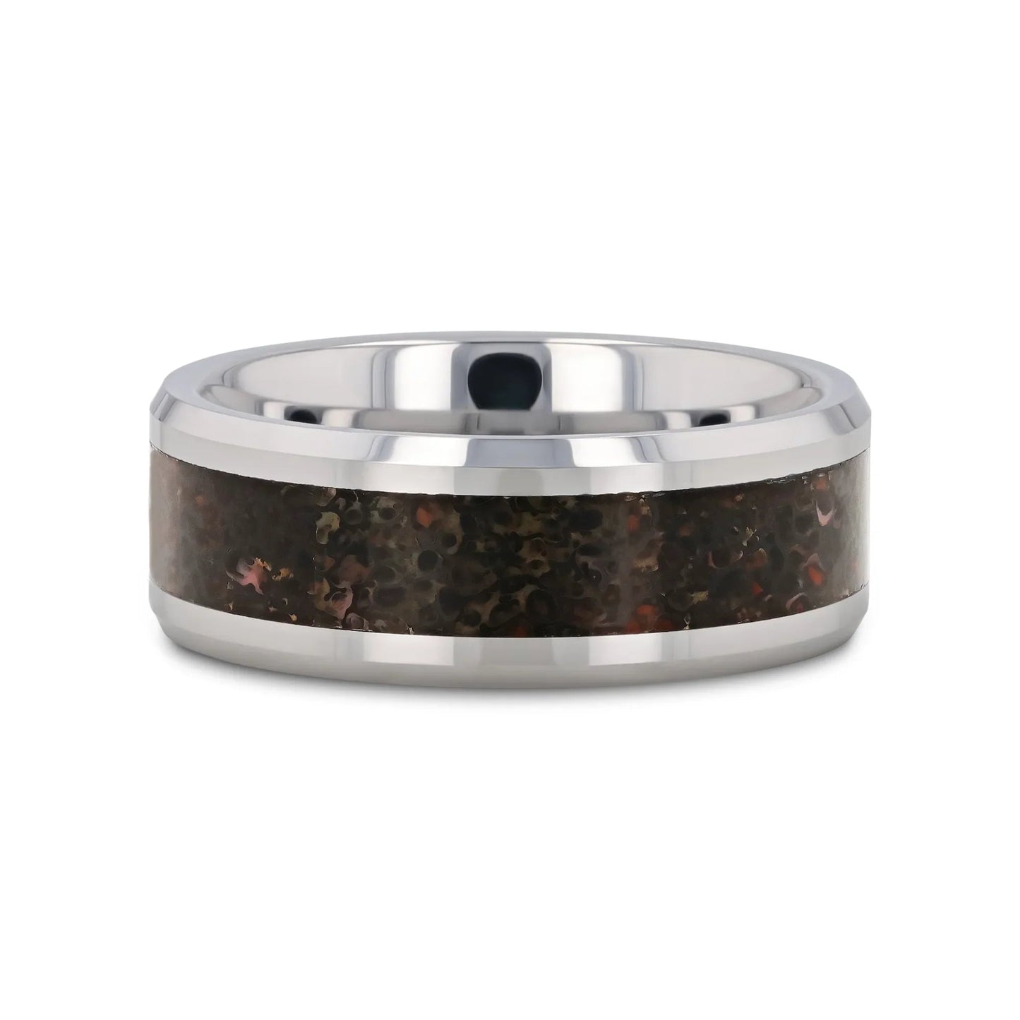 DRACARYS Tungsten Ring Black Dinosaur Inlay with Polished Bevel Edges - 8mm