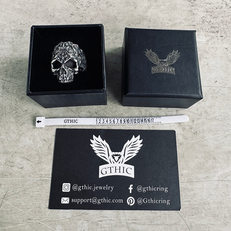 Floral Pattern Skull Head Stainless Steel Ring